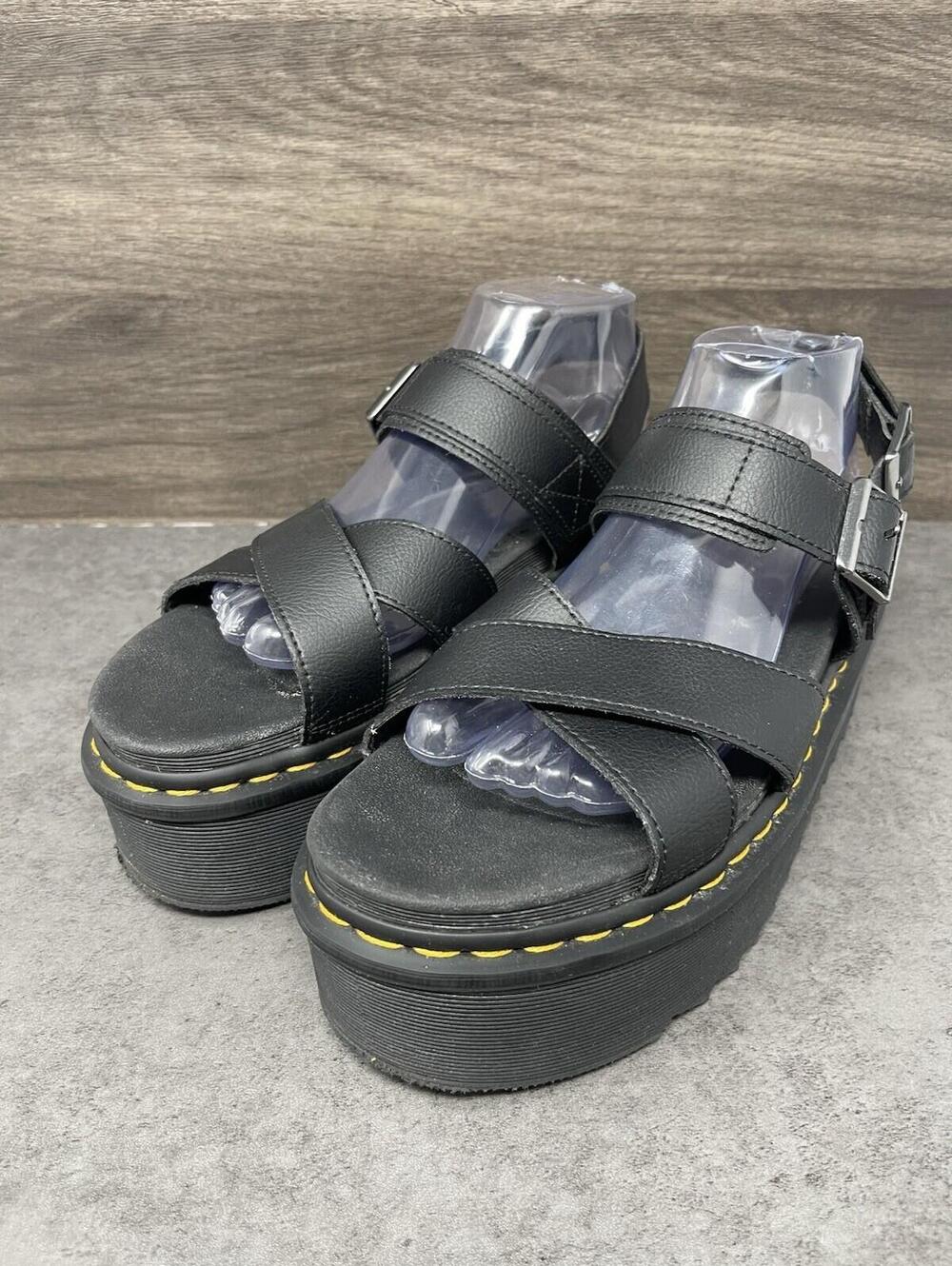 Dr Martens Voss Quad Platform Sandals Womens Size 10 Black Strap - Picture 2 of 11